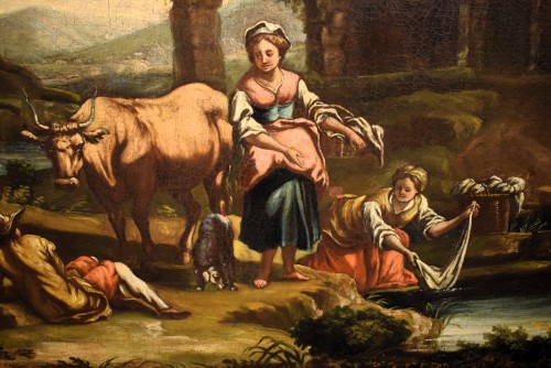 Louis XIV - Bergers et lavandières au bord de la rivière - école Italienne du 18e siècle